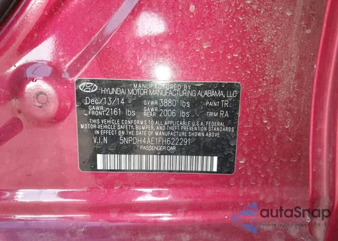 2015 Hyundai Elantra Se z USA, uszkodzony, nr VIN 5NPDH4AE1FH622291